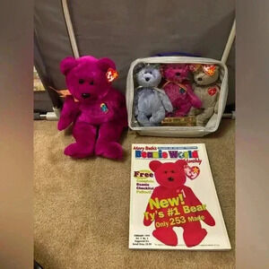 Ty Beanie Babies Millennium Bear Plush Toy - Purple, Tan, Pinkish Purple 2000